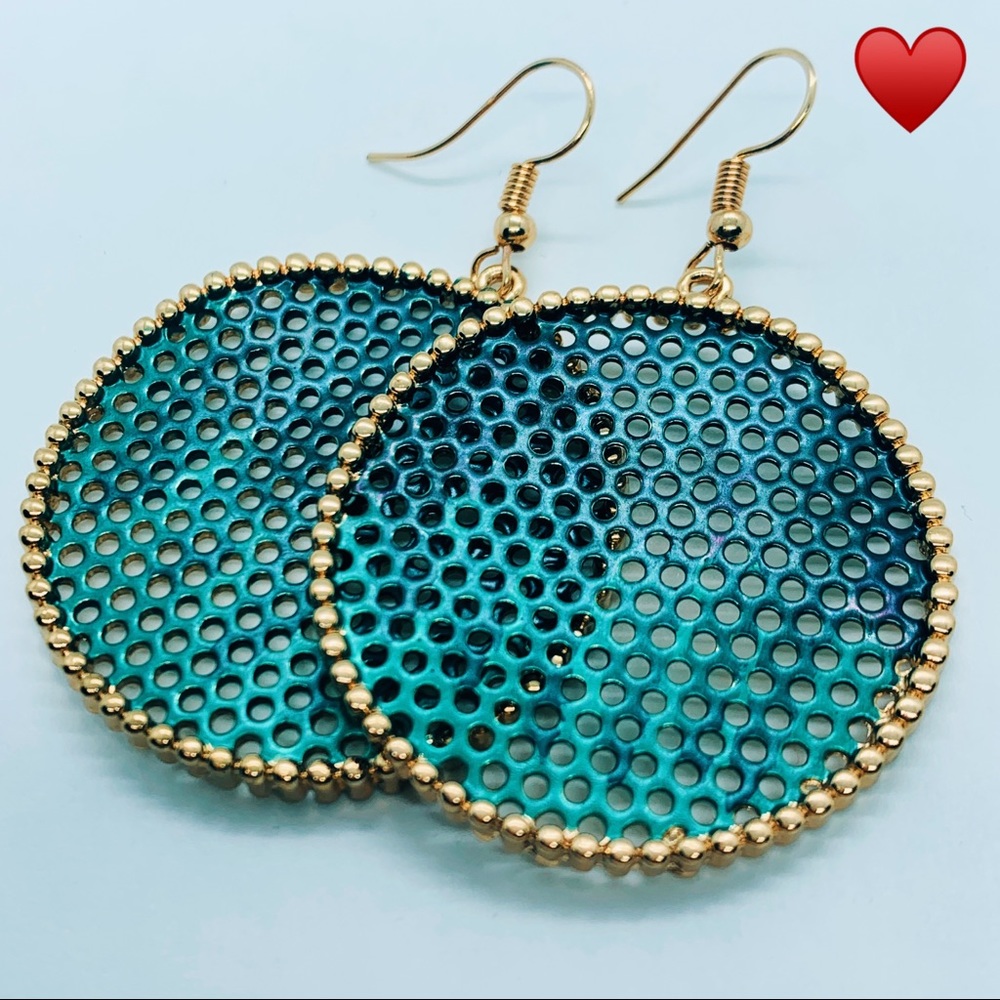 🌺Green Ball Big Gold Round Disk Drop Earring - Picture 6 of 12